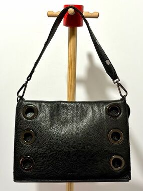 Hammitt Montana Clutch Large In Black Lugano Leather W/Gunmetal Hardware NWT